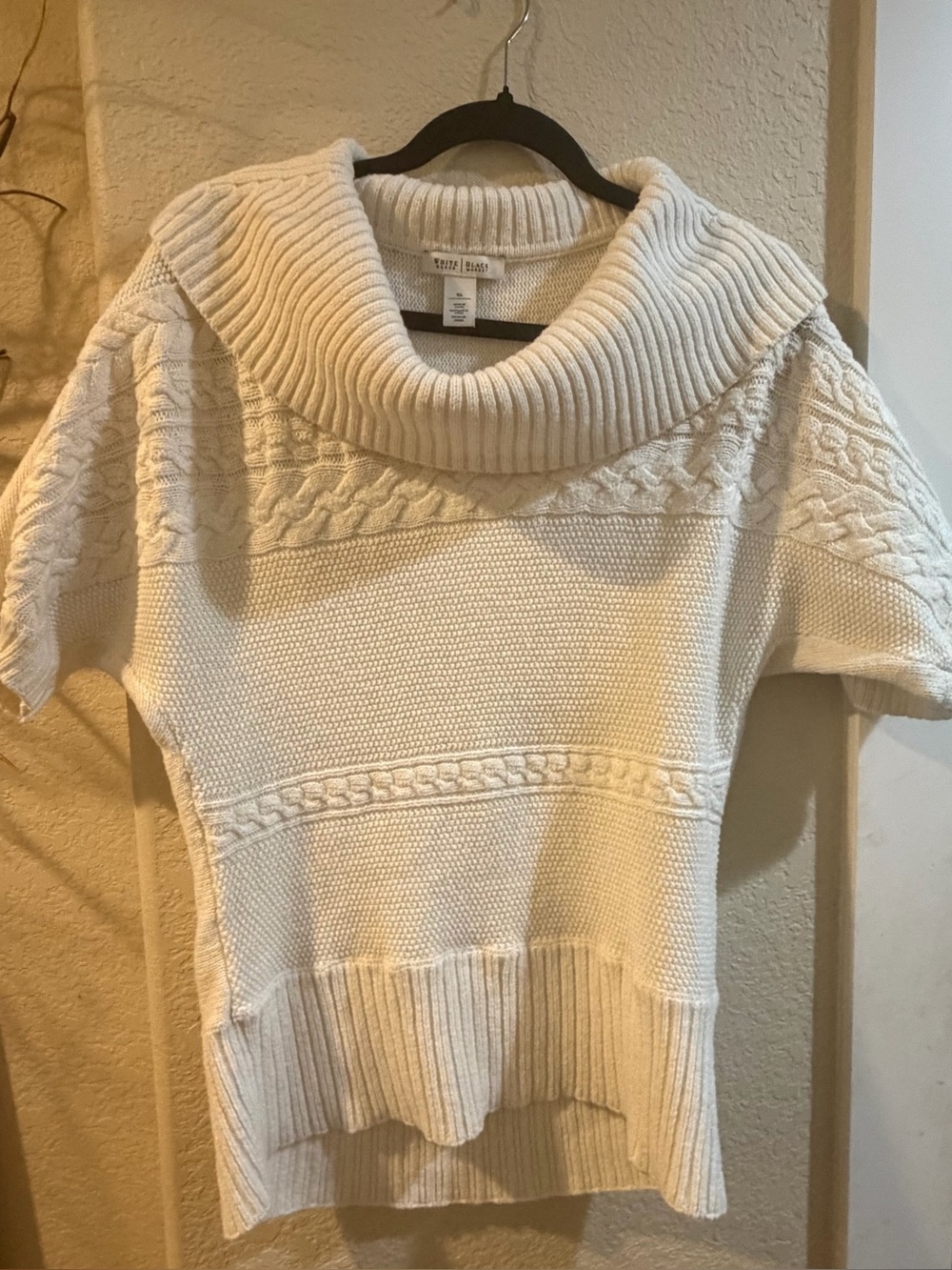 White House Black Market Cream Cable Knit Cowl Neck Sweater